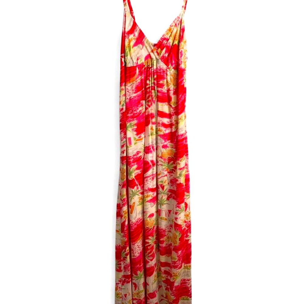 Mossimo Y2K Tropical Maxi Dress Pink White Sleeveless Shirred